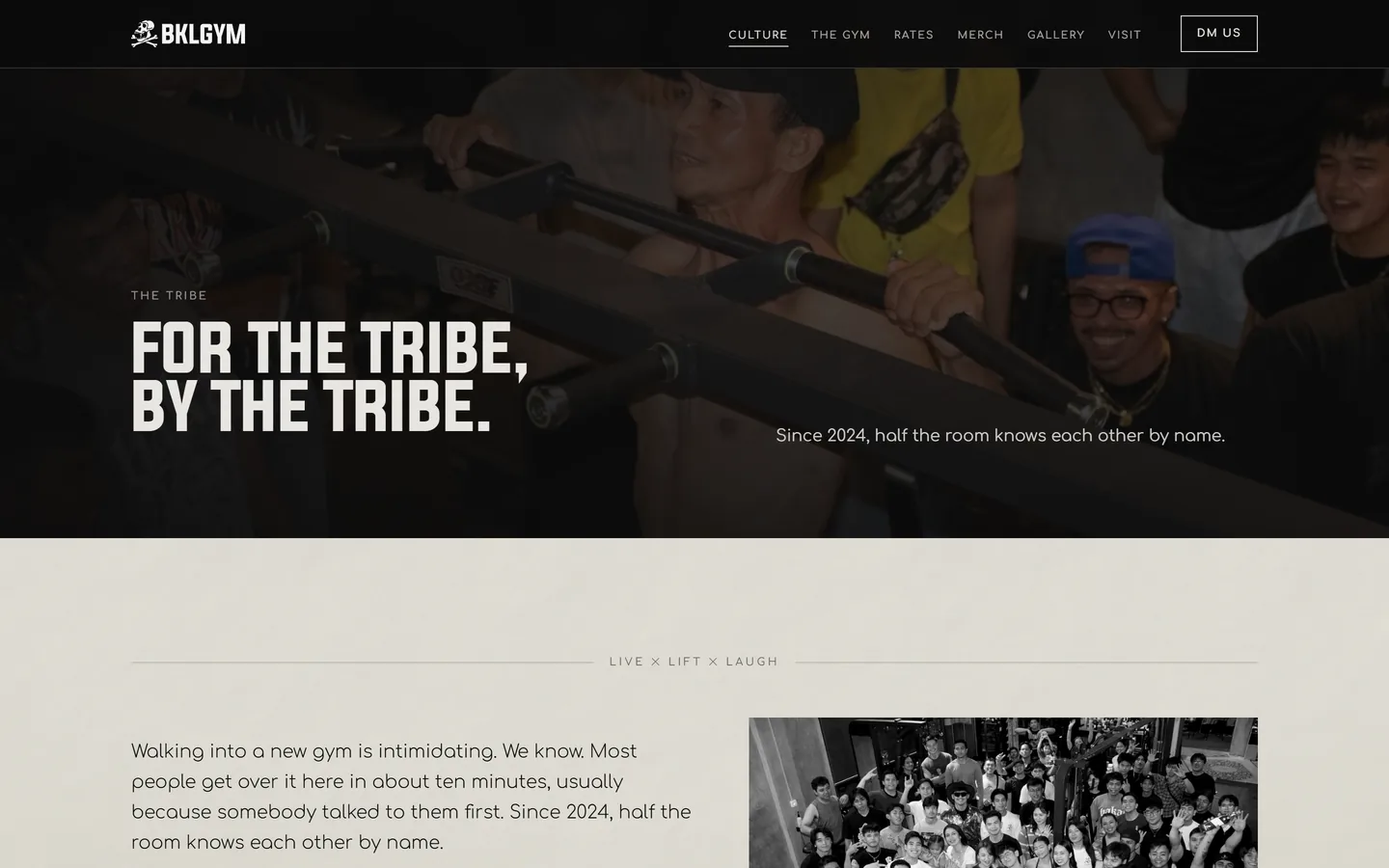 BKL Gym culture page using the gym's real community photography