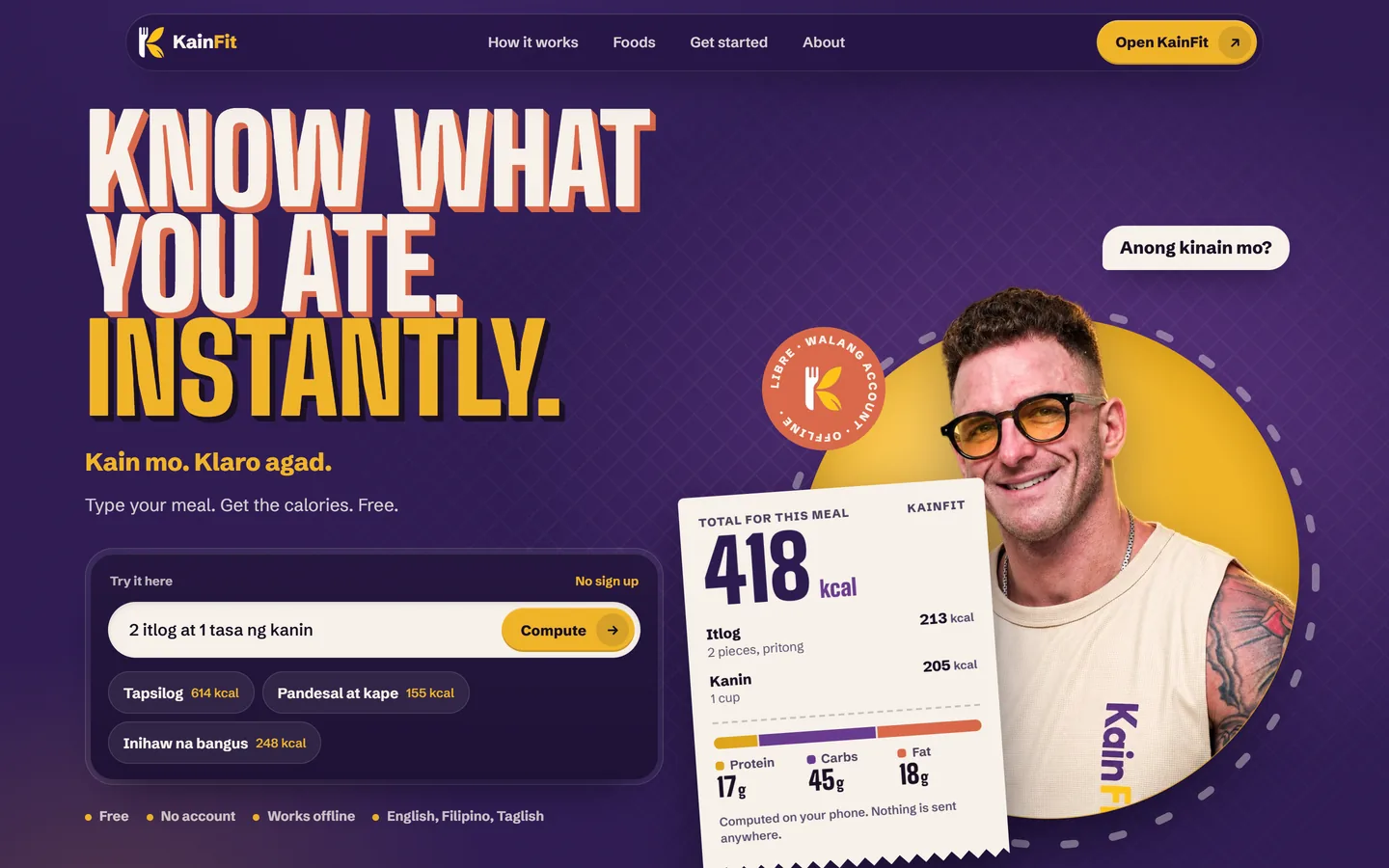 KainFit calorie counter website and app designed and built by Chan Kim